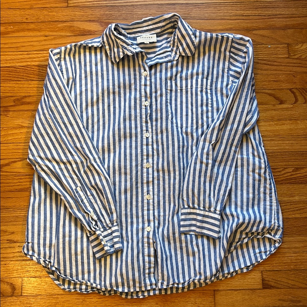 Sezane The Max Shirt, Striped Blue, Size 36
